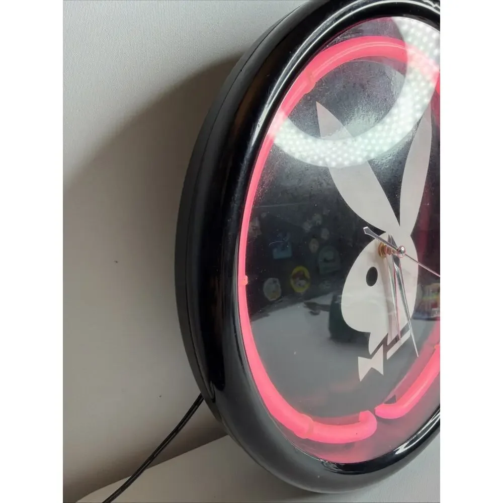 Vintage 12” Playboy Bunny Neon Pink Light Clock Works Tested Working 2000’s Y2K